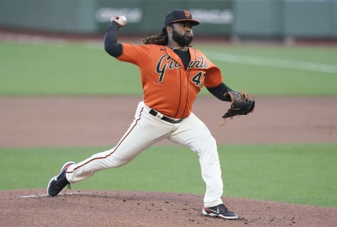 SAN FRANCISCO, CALIFORNIA – AUGUST 14: Johnny Cueto #47 of the San Francisco Giants pitches against the Oakland Athletics in the top of the first inning at Oracle Park on August 14, 2020 in San Francisco, California. (Photo by Thearon W. Henderson/Getty Images)