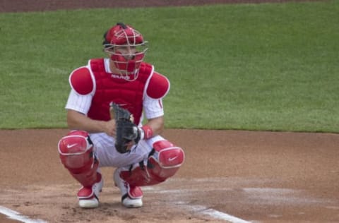 J.T. Realmuto #10 of the Philadelphia Phillies (Photo by Mitchell Leff/Getty Images)