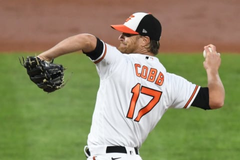 BALTIMORE, MD – AUGUST 17: Alex Cobb #17 of the Baltimore Orioles pitches during a baseball game against the Toronto Blue Jays at Oriole Park at Camden Yards August 17, 2020 in Baltimore, Maryland. (Photo by Mitchell Layton/Getty Images)