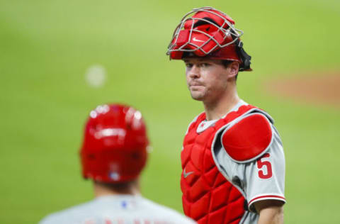 Andrew Knapp #5 of the Philadelphia Phillies (Photo by Todd Kirkland/Getty Images)