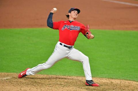 Relief pitcher James Karinchak #99 of the Cleveland Indians (Photo by Jason Miller/Getty Images)