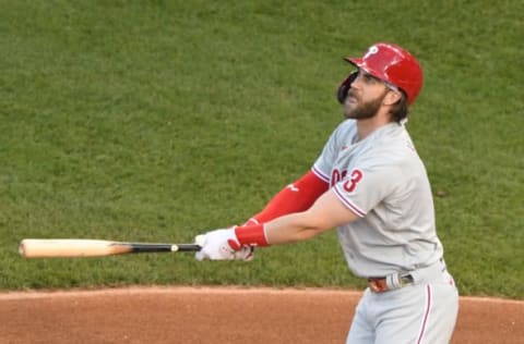 Bryce Harper #3 of the Philadelphia Phillies (Photo by Mitchell Layton/Getty Images)