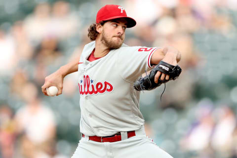 Aaron Nola #27 of the Philadelphia Phillies (Photo by Matthew Stockman/Getty Images)