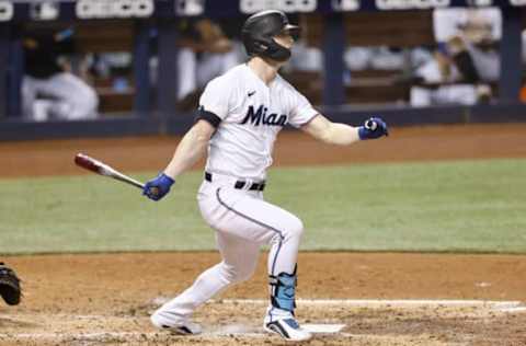 Corey Dickerson #23 of the Miami Marlins (Photo by Michael Reaves/Getty Images)