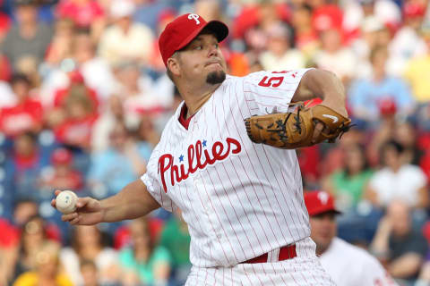 PHILADELPHIA – JUNE 25: Starting pitcher Joe Blanton #56 of the Philadelphia Phillies throws a pitch during a game against the Pittsburgh Pirates at Citizens Bank Park on June 25, 2012 in Philadelphia, Pennsylvania. (Photo by Hunter Martin/Getty Images)