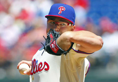 PHILADELPHIA, PA – JULY 25: Vance Worley #49 of the Philadelphia Phillies delivers a pitch against the Milwaukee Brewers during a MLB baseball game on July 25, 2012 at Citizens Bank Park in Philadelphia, Pennsylvania. (Photo by Rich Schultz/Getty Images)