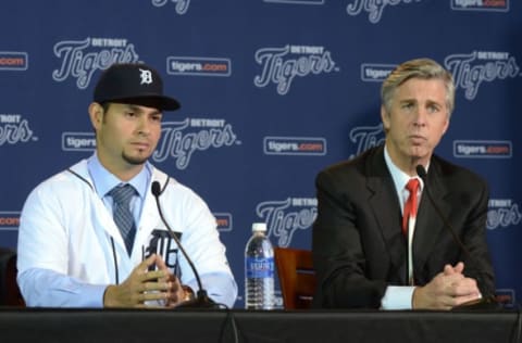 Dave Dombrowski and Anibal Sanchez #19 of the Detroit Tigers (Photo by Mark Cunningham/MLB Photos via Getty Images)