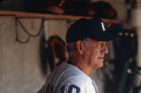 UNSPECIFIED – CIRCA 1968: Manager Mayo Smith #10 of the Detroit Tigers looks on from the dugout during an Major League Baseball game circa 1968. Smith managed the Tigers from 1967-70. (Photo by Focus on Sport/Getty Images)