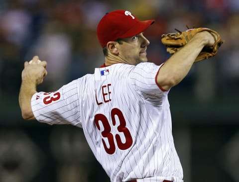 PHILADELPHIA, PA -SEPTEMBER 16: Pitcher Cliff Lee #33 of the Philadelphia Phillies delivers a pitch against the Miami Marlins during the second inning in a MLB baseball game on September 16, 2013 at Citizens Bank Park in Philadelphia, Pennsylvania. (Photo by Rich Schultz/Getty Images)