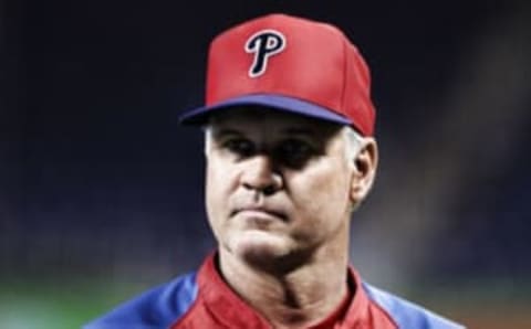 MIAMI, FL – SEPTEMBER 23: Manager Ryne Sandberg #23 of the Philadelphia Phillies watches his team prepare to play against the Miami Marlins at Marlins Park on September 23, 2013 in Miami, Florida. The Marlins defeated the Phillies 4-0. (Photo by Marc Serota/Getty Images)