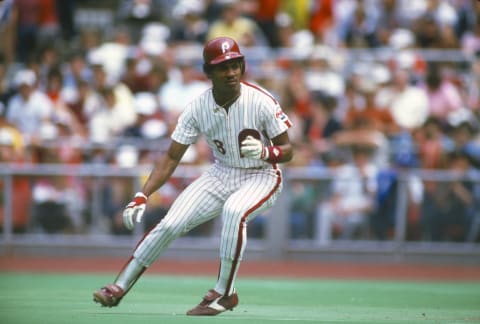 PHILADELPHIA, PA – CIRCA 1984: Juan Samuel #8 of the Philadelphia Phillies runs the bases during an Major League Baseball game circa 1984 at Veterans Stadium in Philadelphia, Pennsylvania. Samuel played for the Phillies from 1983-89. (Photo by Focus on Sport/Getty Images)