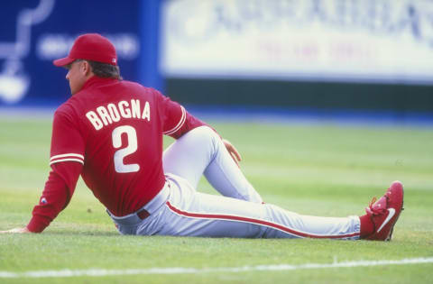 10 Mar 1998: Infielder Rico Brogna of the Philadelphia Phillies in action during a spring training game against the Toronto Blue Jays at Grant Field in Dunedin, Florida. The Phillies defeated the Blue Jays 14-3. Mandatory Credit: Tom Hauck /Allsport