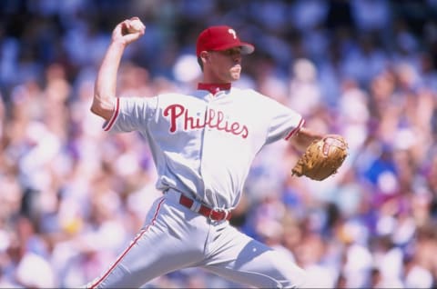 19 Jun 1998: Carlton Loewer #46 of the Philadelphia Phillies in action during a game against the Chicago Cubs at Wrigley Field in Chicago, Illinois. The Phillies defeated the Cubs 9-8. Mandatory Credit: David Seelig /Allsport