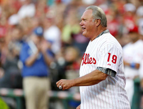 PHILADELPHIA, PA – AUGUST 09: Former Philadelphia Phillies great Greg Luzinski is introduced during a ceremony to honor former manager Charlie Manuel who was inducted to the Phillies Wall of Fame before the start of a game against the New York Mets at Citizens Bank Park on August 9, 2014 in Philadelphia, Pennsylvania. (Photo by Rich Schultz/Getty Images)