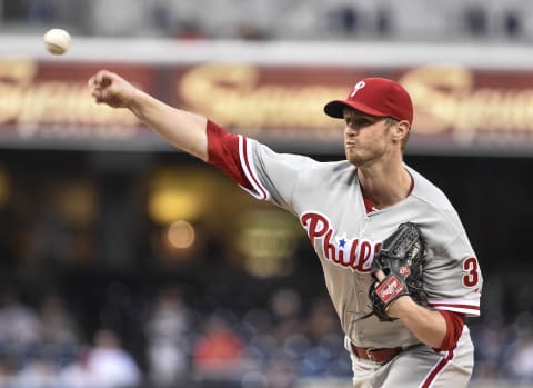 SAN DIEGO, CA – SEPTEMBER 18: Kyle Kendrick #38 of the Philadelphia Phillies pitches during the first inning of a baseball game against the San Diego Padres at Petco Park September, 18, 2014 in San Diego, California. (Photo by Denis Poroy/Getty Images)