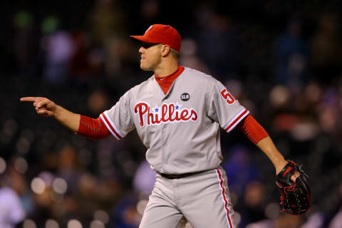 DENVER, CO – MAY 20: Relief pitcher Jonathan Papelbon #58 of the Philadelphia Phillies celebrates after recording the final out of the game against the Colorado Rockies at Coors Field on May 20, 2015 in Denver, Colorado. The Phillies defeated the Rockies 4-2. (Photo by Justin Edmonds/Getty Images)