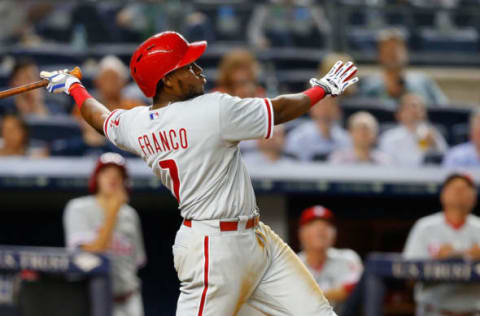 NEW YORK, NY – JUNE 22: Maikel Franco #7 of the Philadelphia Phillies in action against the New York Yankees at Yankee Stadium on June 22, 2015 in the Bronx borough of New York City. The Phillies defeated the Yankees 11-8. (Photo by Jim McIsaac/Getty Images)