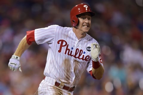 PHILADELPHIA, PA – AUGUST 18: Chase Utley #26 of the Philadelphia Phillies runs to first base on a single in the first inning against the Toronto Blue Jays at Citizens Bank Park on August 18, 2015 in Philadelphia, Pennsylvania. The Blue Jays won 8-5. (Photo by Drew Hallowell/Getty Images)