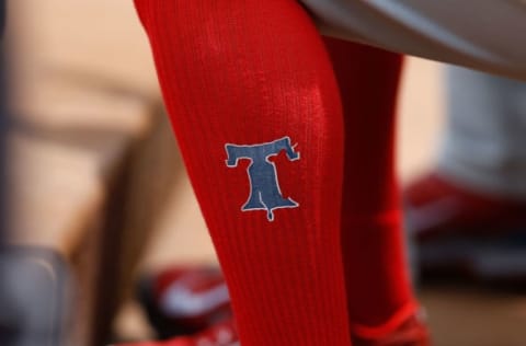 General view of the Philadelphia Phillies logo (Photo by Mike Zarrilli/Getty Images)