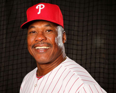 CLEARWATER, FL – FEBRUARY 26: Juan Samuel #8 of the Philadelphia Phillies poses for a portrait on February 26, 2016 at Bright House Field in Clearwater, Florida. (Photo by Elsa/Getty Images)