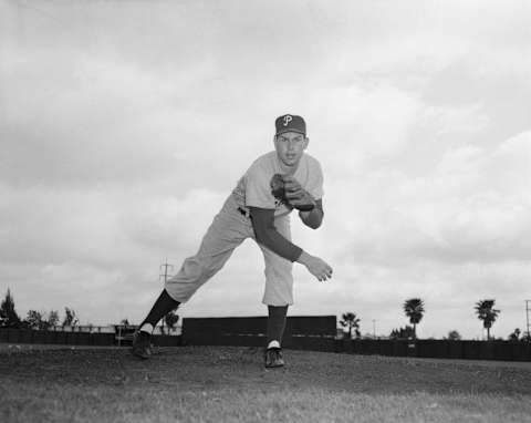 (Original Caption) Philadelphia Phillie’s pitcher Robin Roberts winds up for a fast one during a workout at the club’s Clearwater Spring Training Camp here. Roberts is looking forward to another good year after racking up a 28-7 record in 1952–the best in both leagues.