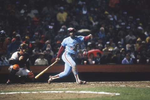 BALTIMORE, MD – OCTOBER 1983: Joe Morgan #8 of the Philadelphia Phillies bats against the Baltimore Orioles during the World Series at Memorial Stadium in Baltimore, Maryland in October of 1983. (Photo by Focus on Sport via Getty Images)