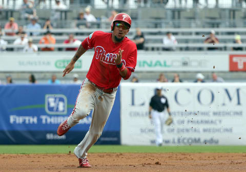 TAMPA, FL- MARCH 03: J.P. Crawford #77 of the Philadelphia Phillies in action during the game against the New York Yankees at Steinbrenner Field on March 3, 2016 in Tampa, Florida. (Photo by Justin K. Aller/Getty Images)