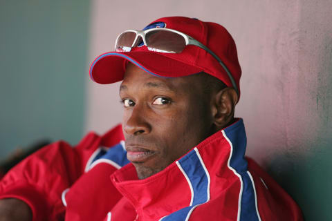 CLEARWATER, FL – MARCH 5: Outfielder Kenny Lofton #7 of the Philadelphia Phillies looks at the camera during the MLB Spring Training pre-season game game against the Cleveland Indians at the Bright House Networks Field on March 5, 2005 in Clearwater, Florida. The Indians won 5-3 (Photo by Doug Pensinger/Getty Images)