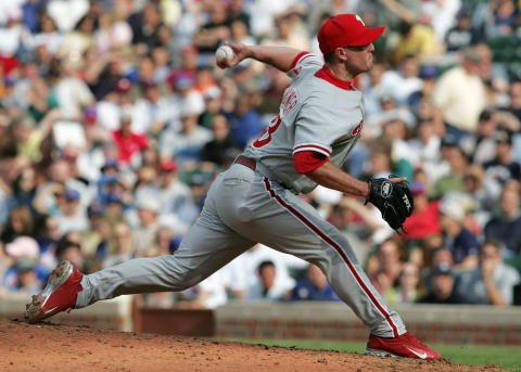 CHICAGO – MAY 6: Billy Wagner #13 of the Philadelphia Phillies finishes off the Chicago Cubs in the bottom of the ninth inning on May 6, 2005 at Wrigley Field in Chicago, Illinois. The Phillies defeated the Cubs 3-2. (Photo by Jonathan Daniel/Getty Images)