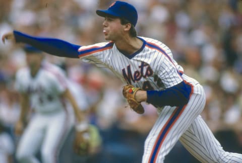 NEW YORK – CIRCA 1985: Roger McDowell #42 of the New York Mets pitches during an Major League Baseball game circa 1985 at Shea Stadium in the Queens borough of New York City. McDowell played for the Mets from 1985-89. (Photo by Focus on Sport/Getty Images)