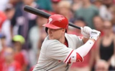 WASHINGTON, DC – SEPTEMBER 11: Cody Asche #25 of the Philadelphia Phillies prepares for a pitch during a baseball game against the Washington Nationals at Nationals Park on September 11, 2016 in Washington, DC. The Nationals won 3-2. (Photo by Mitchell Layton/Getty Images)