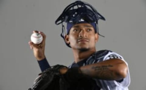 PEORIA,AZ – FEBRUARY 19: Christian Bethancourt #12 of the San Diego Padres poses for a portrait on photo day at the Peoria Sports Complex on February 19, 2017 in Peoria, Arizona. (Photo by Andy Hayt/San diego Padres/Getty Images)