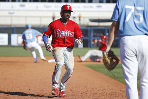 PORT CHARLOTTE, FL – MARCH 01: Roman Quinn #24 of the Philadelphia Phillies advances to third base in the ninth inning of a Grapefruit League spring training game against the Tampa Bay Rays at Charlotte Sports Park on March 1, 2017 in Port Charlotte, Florida. The game ended in a 5-5 tie. (Photo by Joe Robbins/Getty Images)