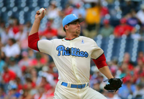 PHILADELPHIA, PA – JUNE 17: Starting pitcher Jerad Eickhoff #48 of the Philadelphia Phillies throws a pitch in the first inning during a game against the Arizona Diamondbacks at Citizens Bank Park on June 17, 2017 in Philadelphia, Pennsylvania. (Photo by Hunter Martin/Getty Images)