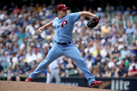 MILWAUKEE, WI – JULY 16: Jeremy Hellickson #58 of the Philadelphia Phillies pitches in the first inning against the Milwaukee Brewers at Miller Park on July 16, 2017 in Milwaukee, Wisconsin. (Photo by Dylan Buell/Getty Images)