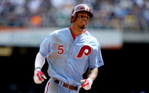 MILWAUKEE, WI – JULY 16: Nick Williams #5 of the Philadelphia Phillies rounds the bases after hitting a grand slam in the sixth inning against the Milwaukee Brewers at Miller Park on July 16, 2017 in Milwaukee, Wisconsin. (Photo by Dylan Buell/Getty Images)