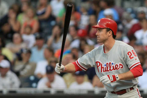 SAN DIEGO – AUGUST 16: Chase Utley #26 of the Philadelphia Phillies bats against the San Diego Padres in the first inning during the game on August 16, 2008 at Petco Park in San Diego, California. The Padres beat the Phillies 8-3. (Photo by Jonathan Moore/Getty Images)