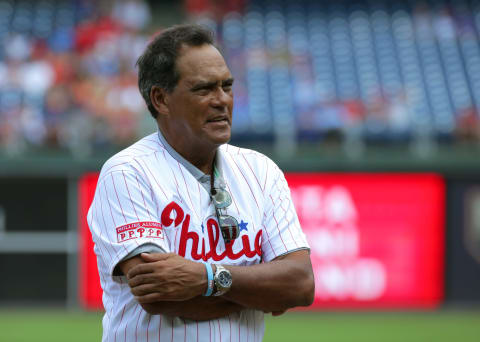 Former Philadelphia Phillie, Manny Trillo participates in Alumni Weekend (Photo by Hunter Martin/Getty Images)