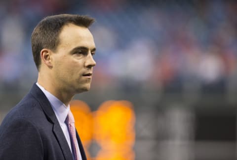 PHILADELPHIA, PA – SEPTEMBER 20: Phillies general manager Matt Klentak of the Philadelphia Phillies looks on prior to the game against the Los Angeles Dodgers at Citizens Bank Park on September 20, 2017 in Philadelphia, Pennsylvania. (Photo by Mitchell Leff/Getty Images)