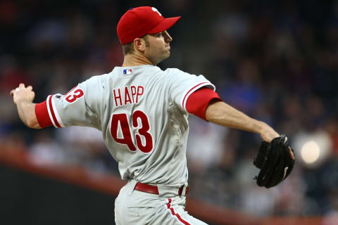 NEW YORK – JUNE 09: J.A. Happ #43 of the Philadelphia Phillies pitches against the New York Mets during their game at Citi Field on June 9, 2009 in the Flushing neighborhood of the Queens borough of New York City. (Photo by Chris McGrath/Getty Images)