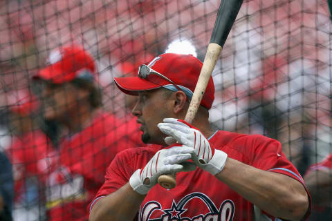 ST. LOUIS, MO – JULY 14: National League All-Star Shane Victorino of the Philadelphia Phillies takes batting practice before the 2009 MLB All-Star Game at Busch Stadium on July 14, 2009 in St Louis, Missouri. (Photo by Dilip Vishwanat/Getty Images)