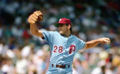 CHICAGO – 1987: Shane Rawley of the Philadelphia Phillies pitches during an MLB game at Wrigley Field in Chicago, Illinois during the 1987 season. (Photo by Ron Vesely/MLB Photos via Getty Images)