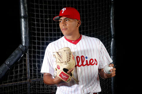 CLEARWATER, FL – FEBRUARY 20: Ranger Suarez #70 of the Philadelphia Phillies poses for a portrait on February 20, 2018 at Spectrum Field in Clearwater, Florida. (Photo by Brian Blanco/Getty Images)