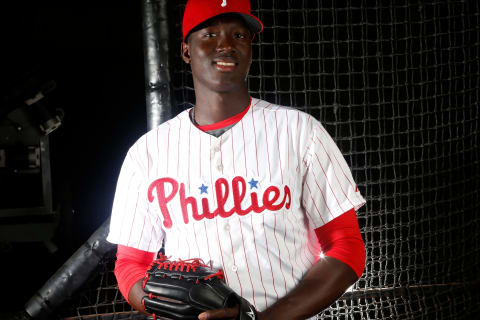 CLEARWATER, FL – FEBRUARY 20: Franklyn Kilome #66 of the Philadelphia Phillies poses for a portrait on February 20, 2018 at Spectrum Field in Clearwater, Florida. (Photo by Brian Blanco/Getty Images)