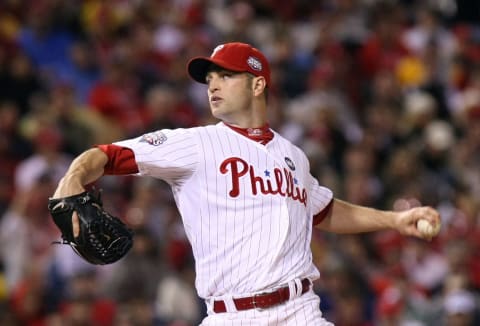 PHILADELPHIA – OCTOBER 31: J.A. Happ #43 of the Philadelphia Phillies pitches against the New York Yankees in Game Three of the 2009 MLB World Series at Citizens Bank Park on October 31, 2009 in Philadelphia, Pennsylvania. (Photo by Nick Laham/Getty Images)