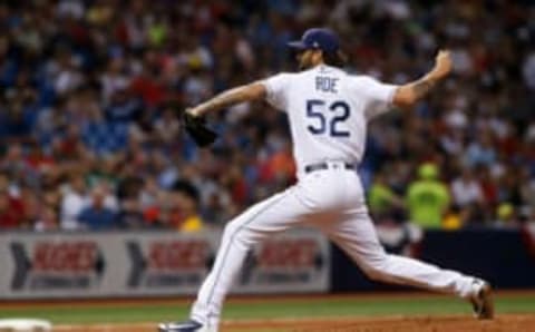 ST. PETERSBURG, FL – MARCH 30: Pitcher Chaz Roe #52 of the Tampa Bay Rays pitches during the sixth inning of a game against the Boston Red Sox on March 30, 2018 at Tropicana Field in St. Petersburg, Florida. (Photo by Brian Blanco/Getty Images)