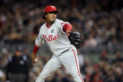 NEW YORK – NOVEMBER 04: Starting pitcher Pedro Martinez #45 of the Philadelphia Phillies throws a pitch against the New York Yankees in Game Six of the 2009 MLB World Series at Yankee Stadium on November 4, 2009 in the Bronx borough of New York City. (Photo by Nick Laham/Getty Images)