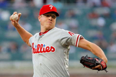 ATLANTA, GA – APRIL 17: Nicholas Pivetta #43 of the Philadelphia Phillies pitches in the first inning against the Atlanta Braves at SunTrust Park on April 17, 2018 in Atlanta, Georgia. (Photo by Kevin C. Cox/Getty Images)