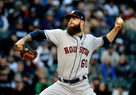 CHICAGO, IL – APRIL 21: Dallas Keuchel #60 of the Houston Astros pitches against the Chicago White Sox during the first inning at Guaranteed Rate Field on April 21, 2018 in Chicago, Illinois. (Photo by Jon Durr/Getty Images)