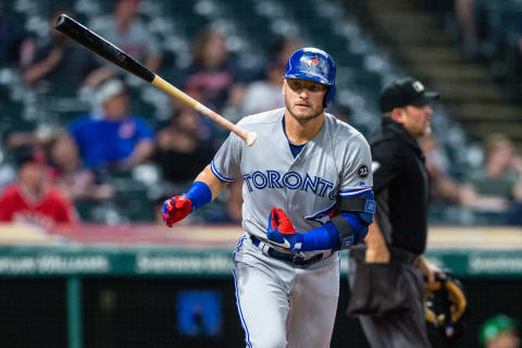 CLEVELAND, OH – MAY 3: Josh Donaldson #20 of the Toronto Blue Jays tosses his bat after hitting a solo home run during the fourth inning against the Cleveland Indians in game two of a doubleheader at Progressive Field on May 3, 2018 in Cleveland, Ohio. (Photo by Jason Miller/Getty Images)